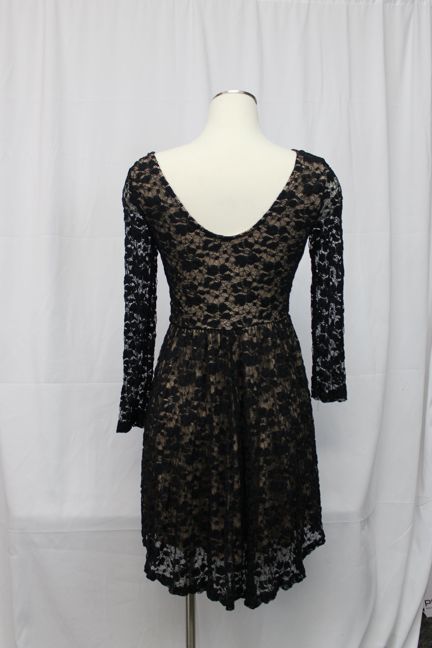 Lush midi length long sleeve sheer lace dress, Women's L