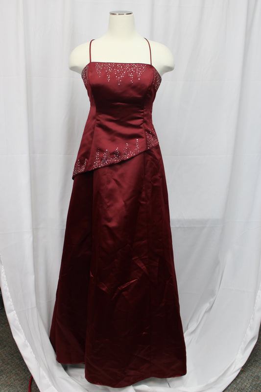 Full length, spaghetti strap burgundy dress w/ sequins, Women's M