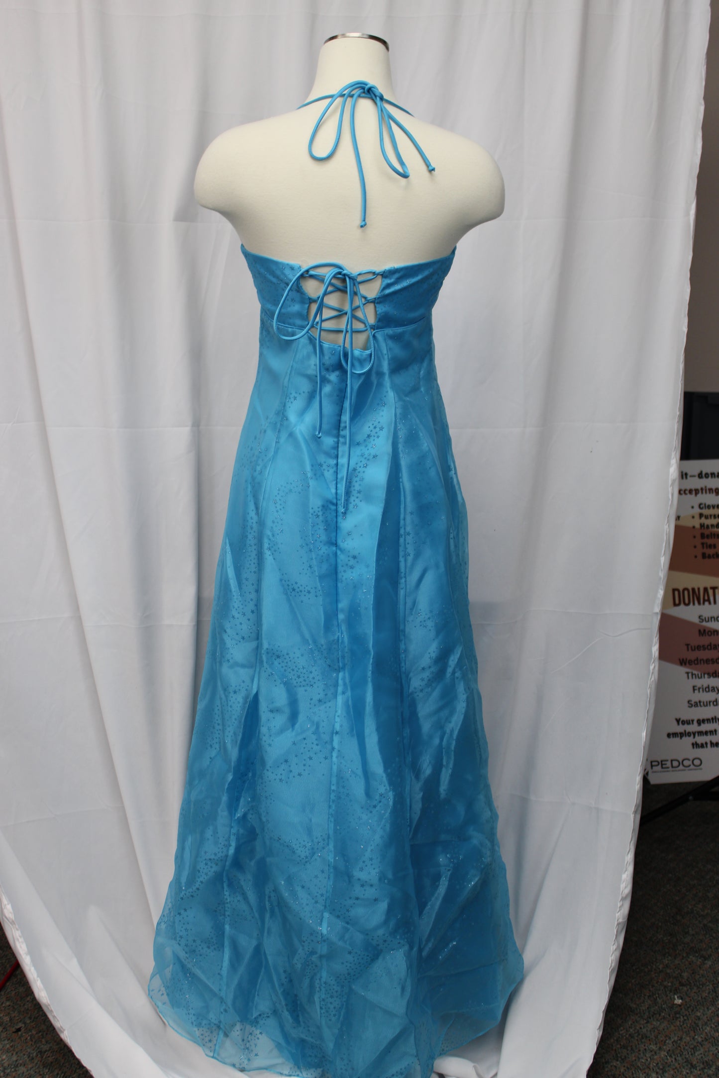 Morgan & Co. full length, spaghetti strap formal dress with sequin pattern, Women's 12