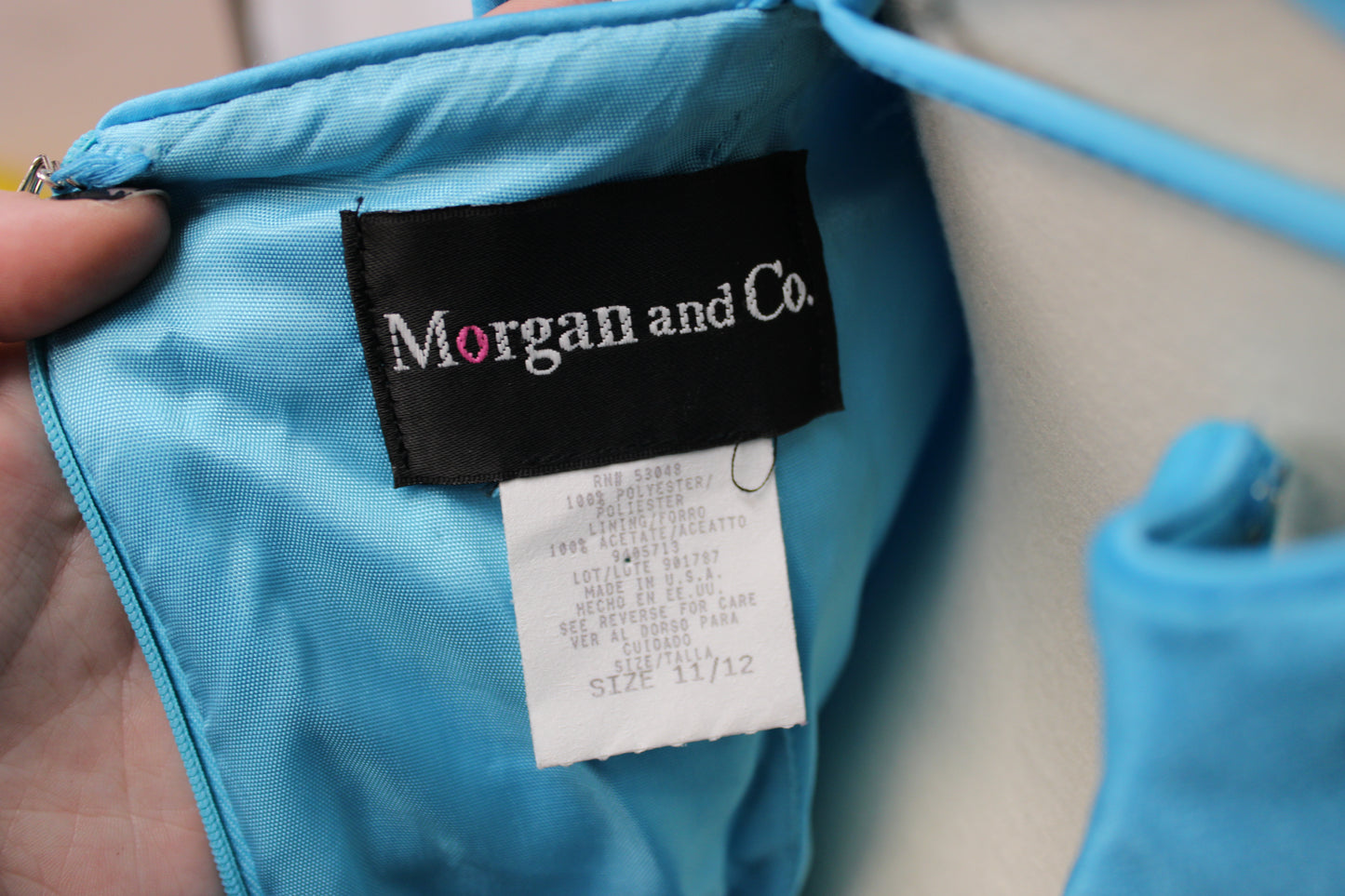 Morgan & Co. full length, spaghetti strap formal dress with sequin pattern, Women's 12