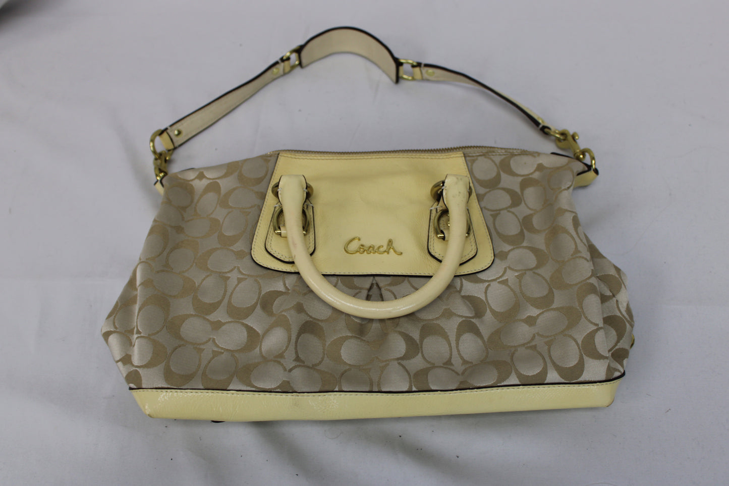 Coach Ashley Sateen Satchel, ivory/buttercream, gold hardware