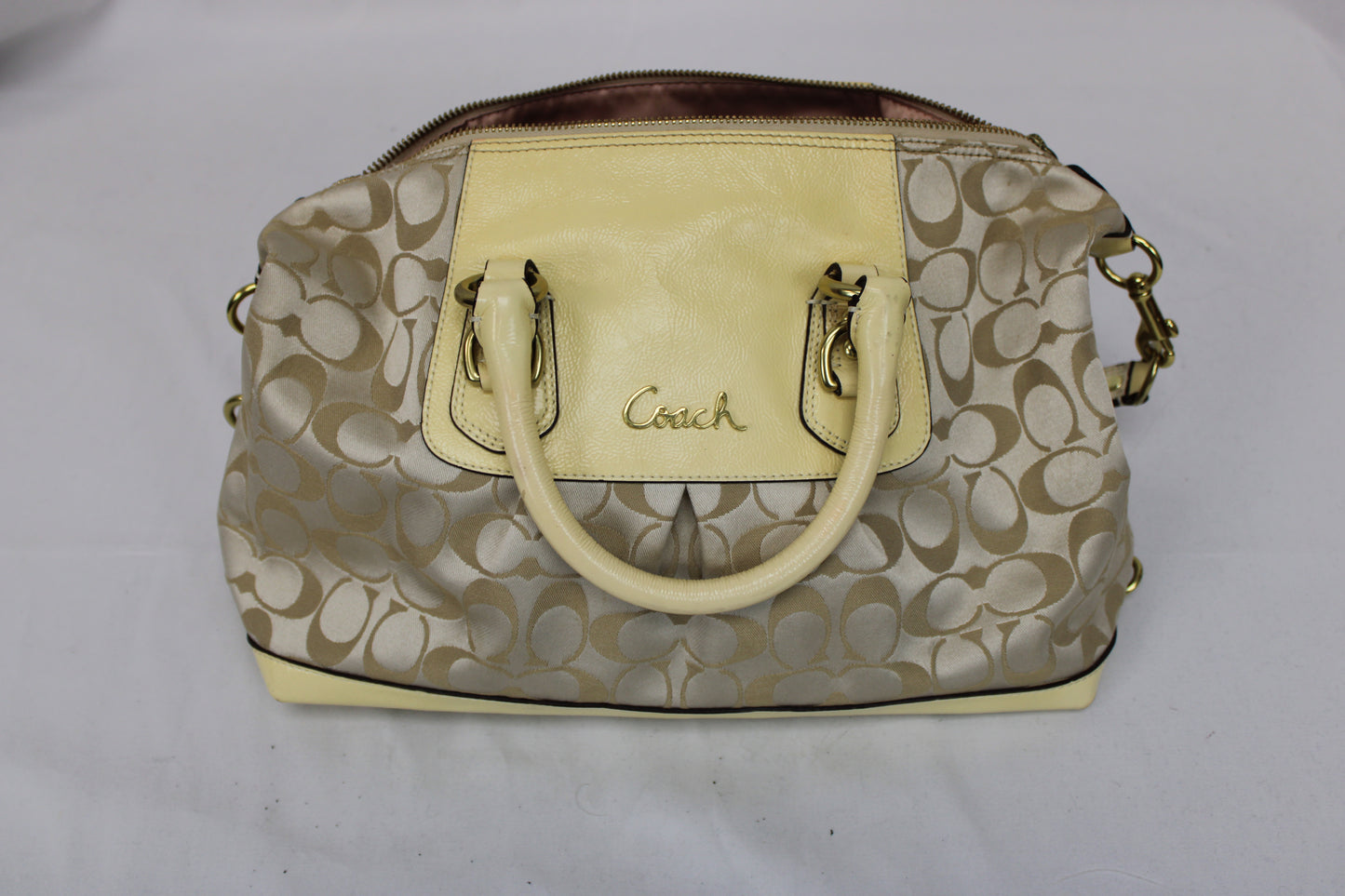 Coach Ashley Sateen Satchel, ivory/buttercream, gold hardware