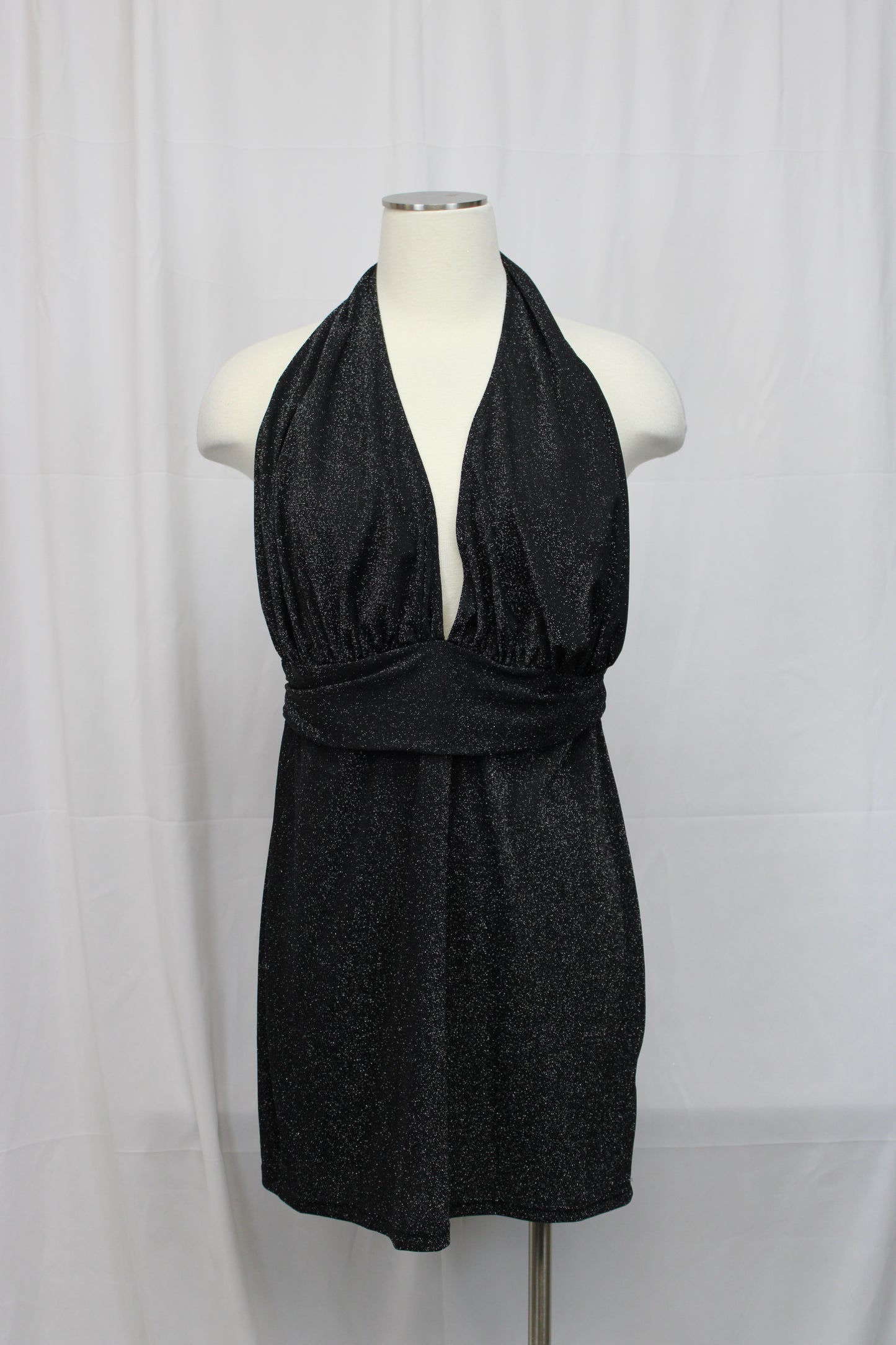 Halter neck textured glitter mini dress, Women's XL