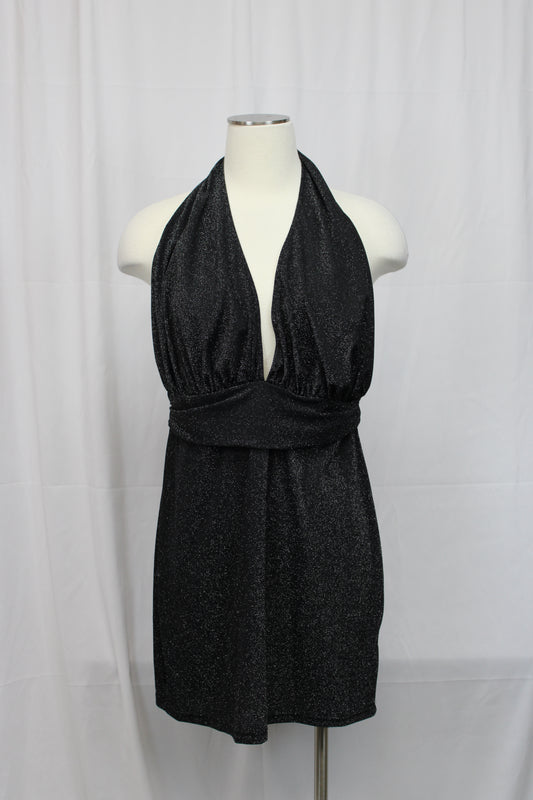 Halter neck textured glitter mini dress, Women's XL