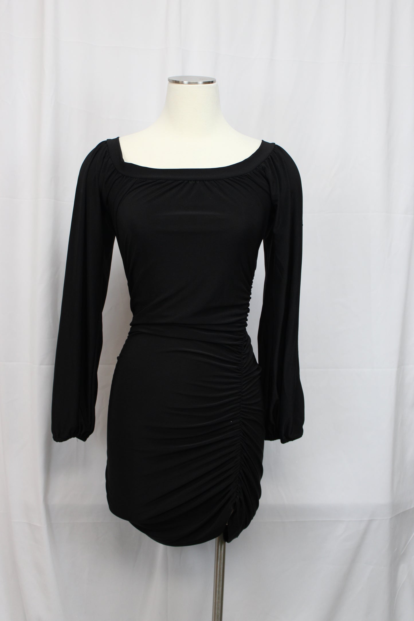 Jane long sleeve mini dress with gathered ruching, Women's M