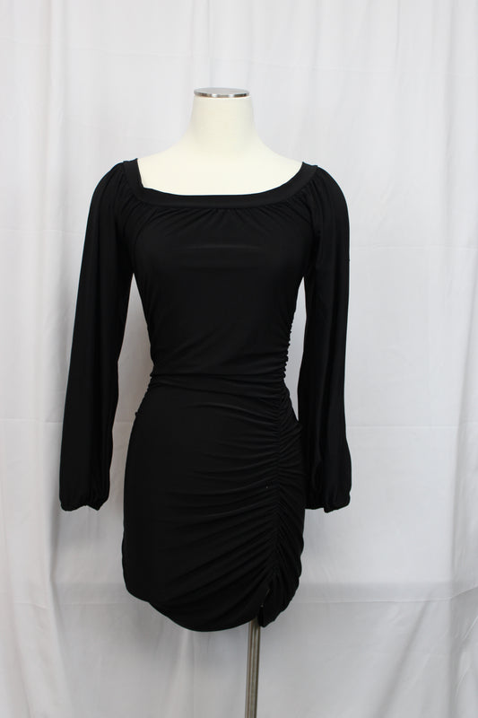 Jane long sleeve mini dress with gathered ruching, Women's M