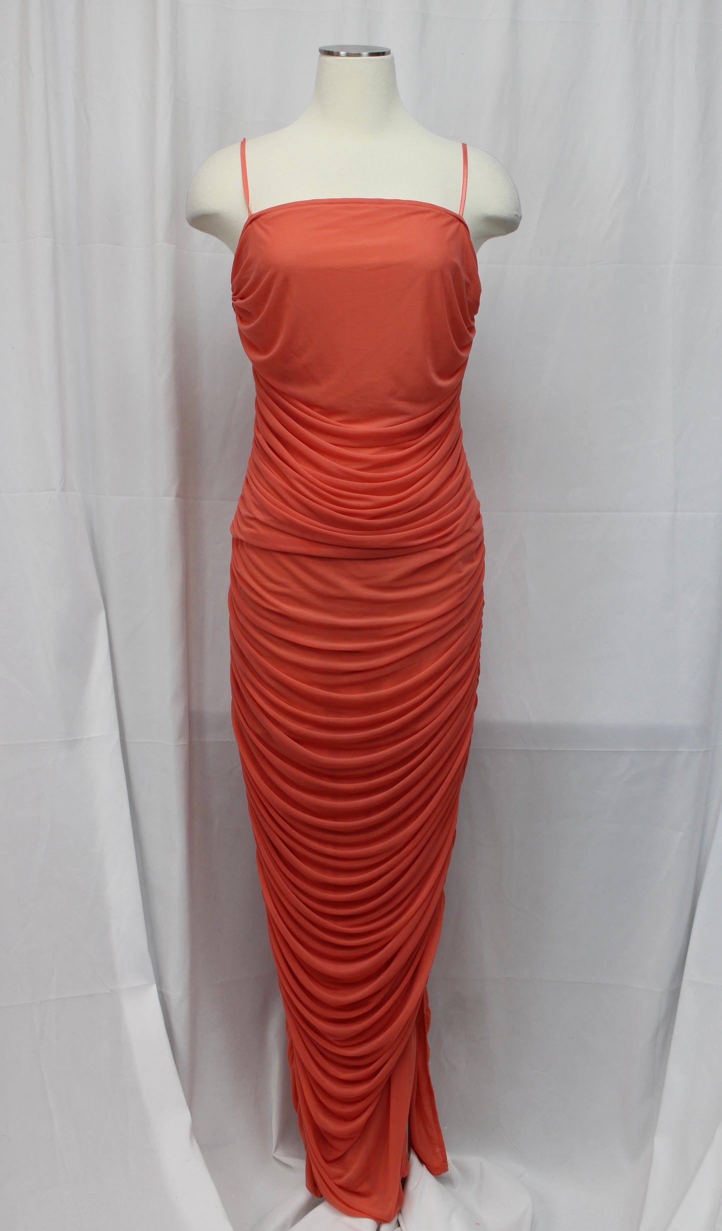 Venus ruched bodycon dress, full length, orange, Women's L