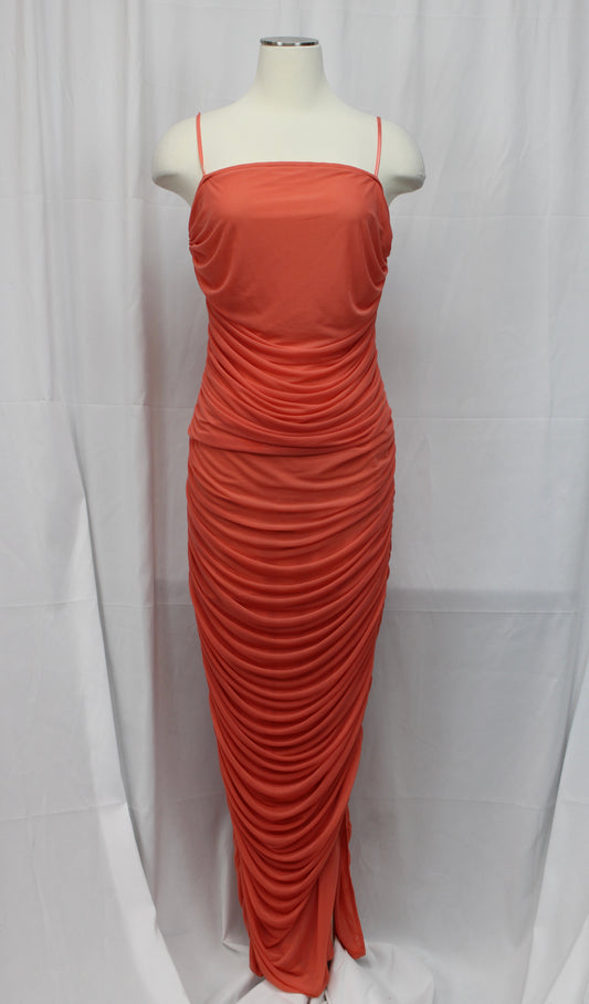Venus ruched bodycon dress, full length, orange, Women's L
