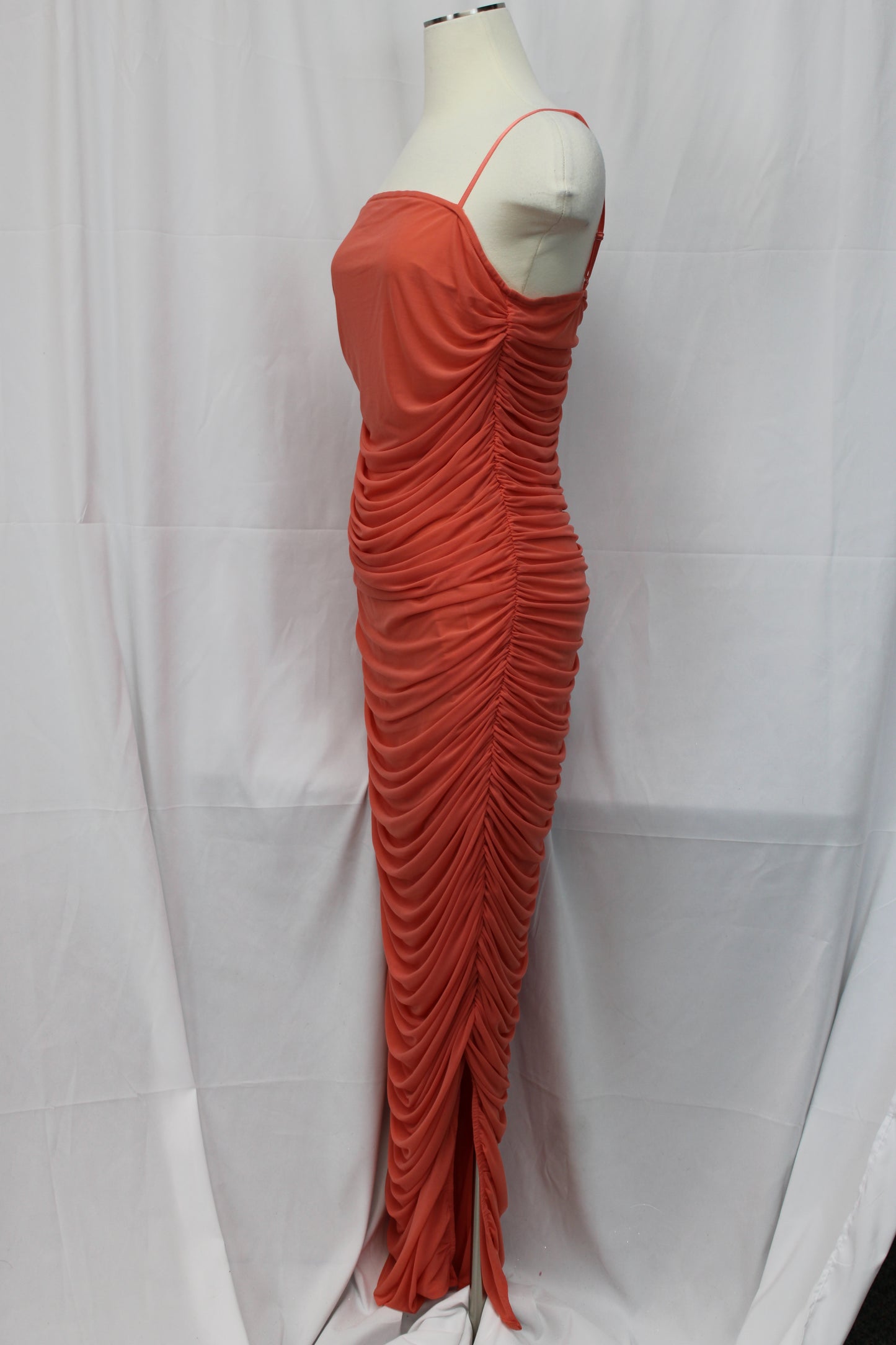 Venus ruched bodycon dress, full length, orange, Women's L