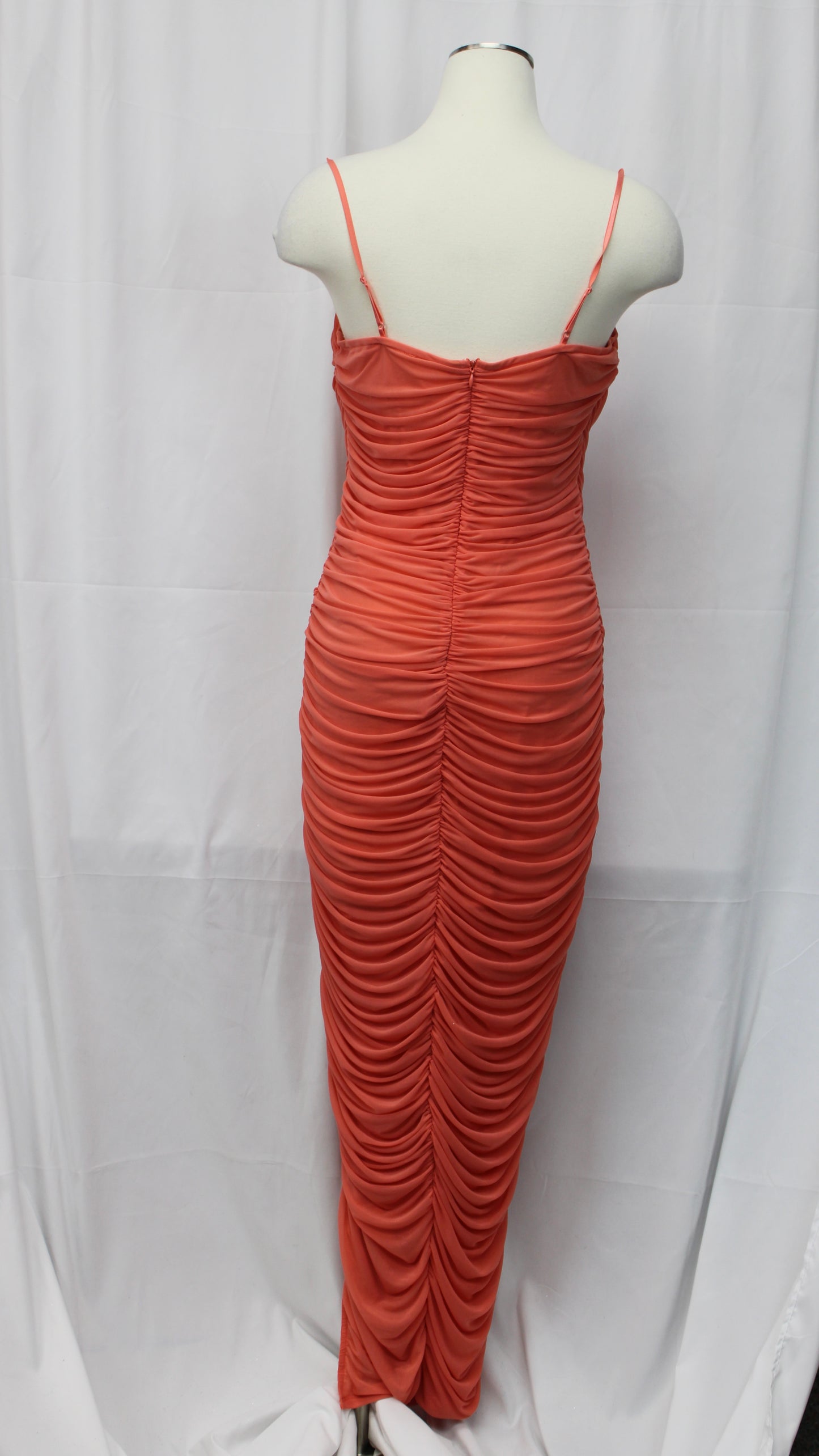 Venus ruched bodycon dress, full length, orange, Women's L