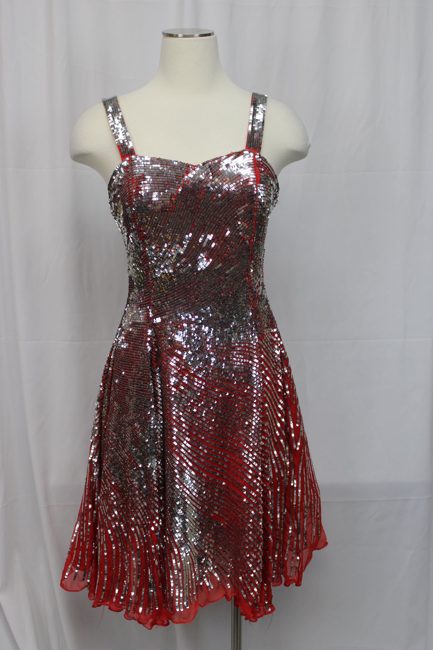 Reversible sequin spaghetti strap midi dress, red, Women's M