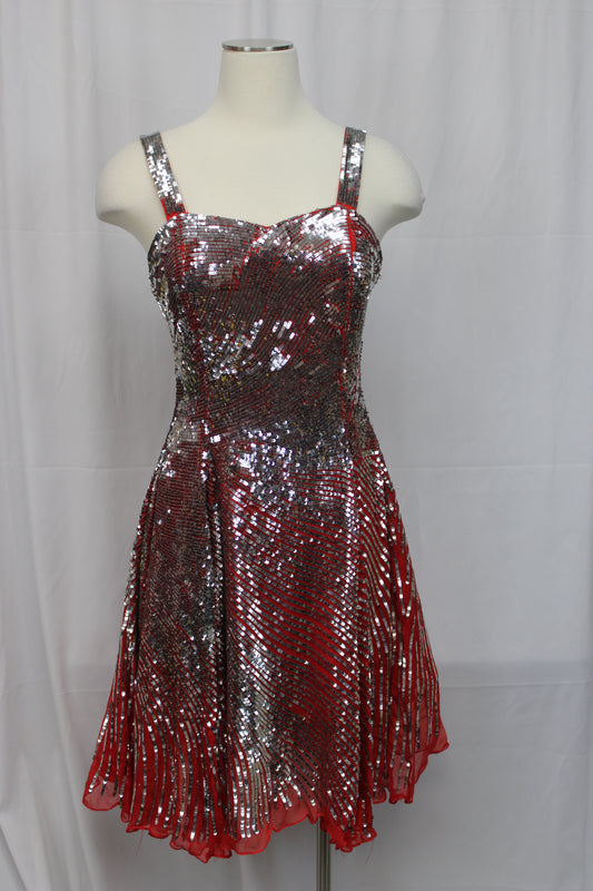 Reversible sequin spaghetti strap midi dress, red, Women's M