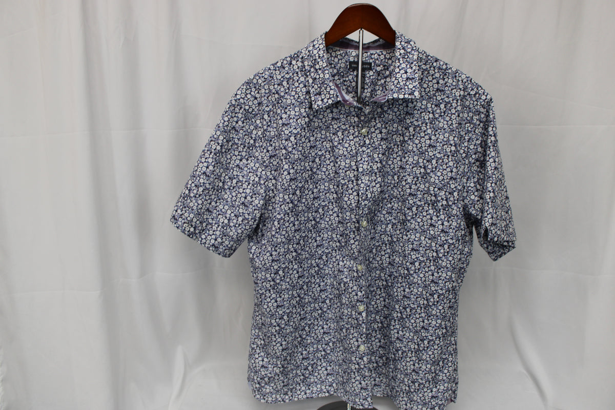Van Heusen short sleeve floral print dress shirt, Men's XL 17/17.5