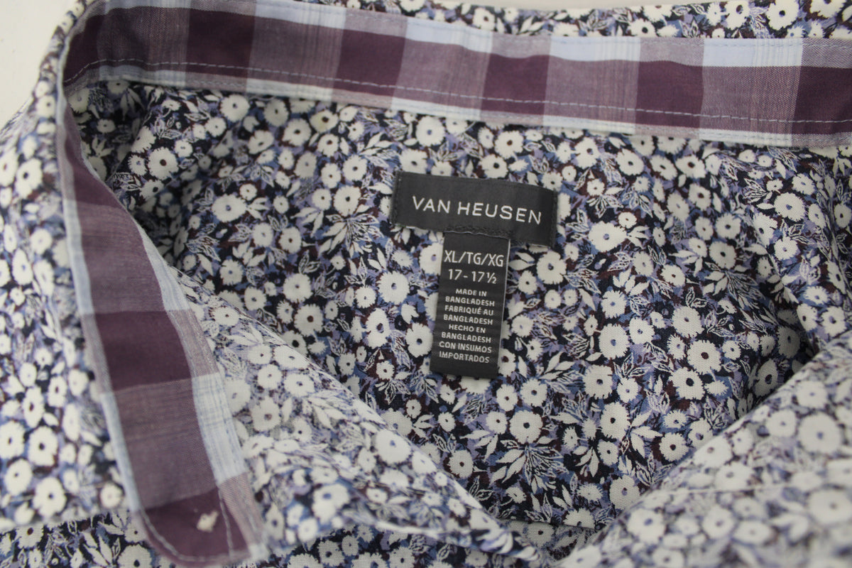 Van Heusen short sleeve floral print dress shirt, Men's XL 17/17.5