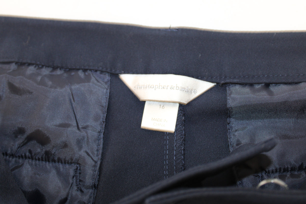 Christopher & Banks straight leg navy blue trouser pant, Women's 16