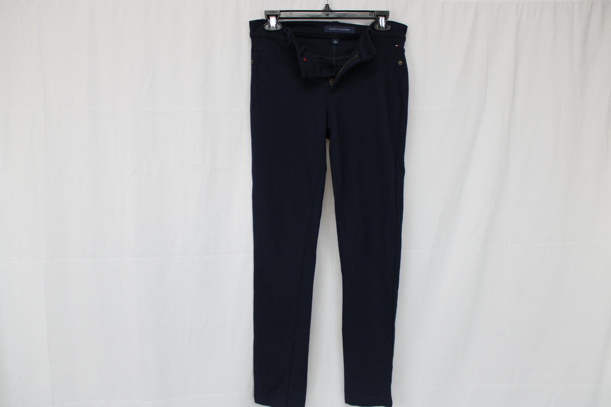 Tommy Hilfiger mid rise polyester skinny trouser pants, navy, Women's 6