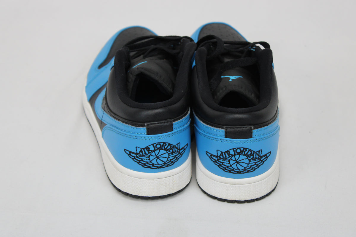 Nike Jordan 1 Low, University Blue/Blk, minimal toe creasing, Men's 9