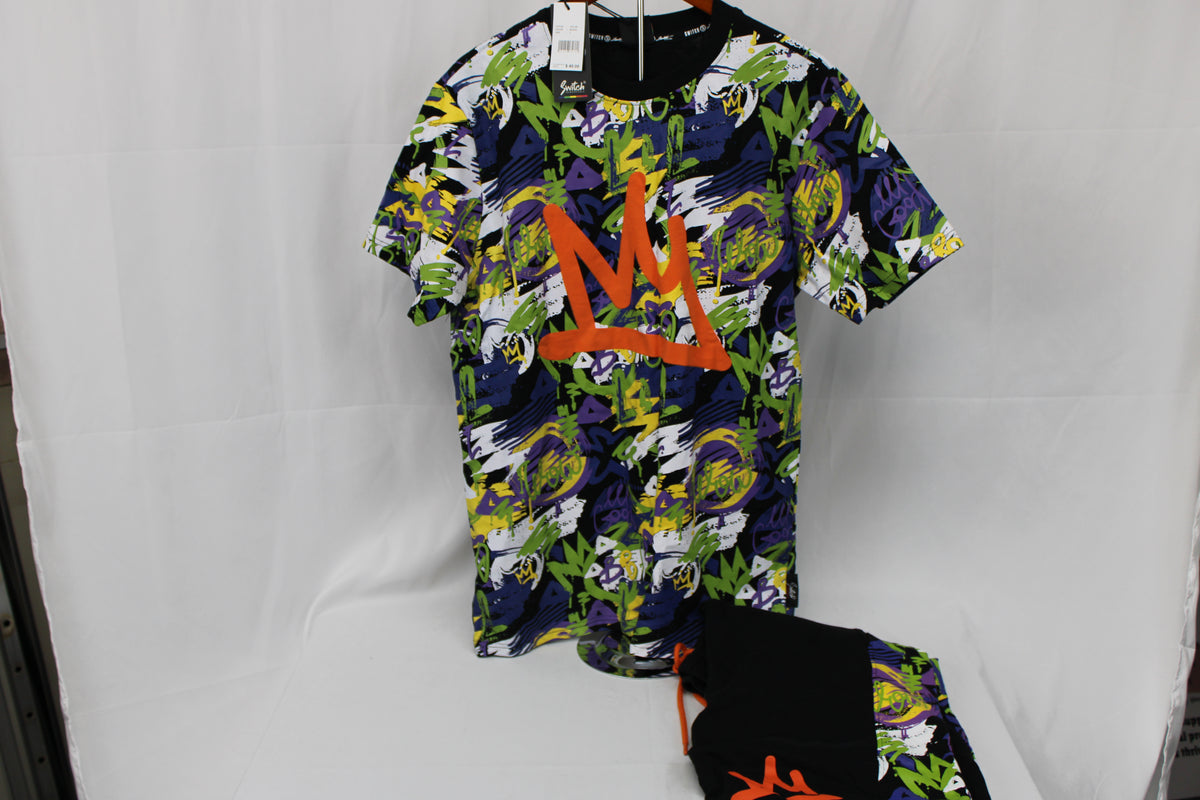 Switch Remarkable vibrant print streetwear t-shirt and shorts, NWT, Men's L
