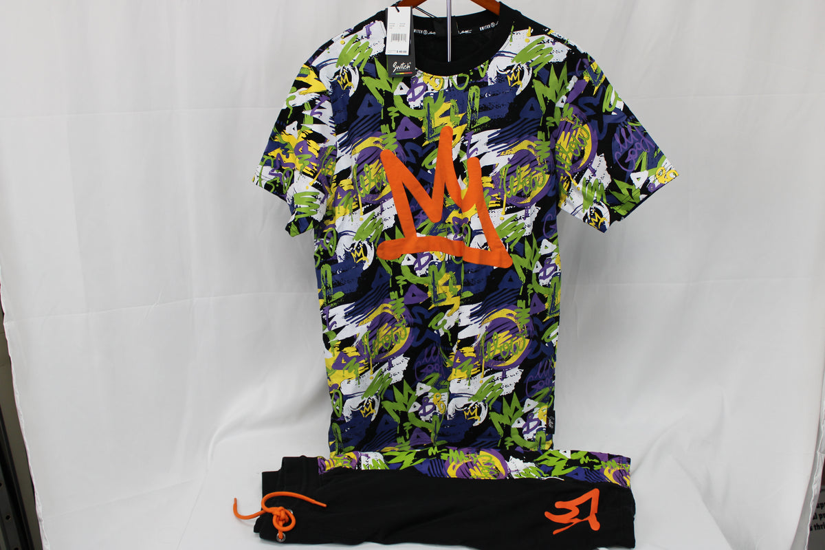 Switch Remarkable vibrant print streetwear t-shirt and shorts, NWT, Men's L