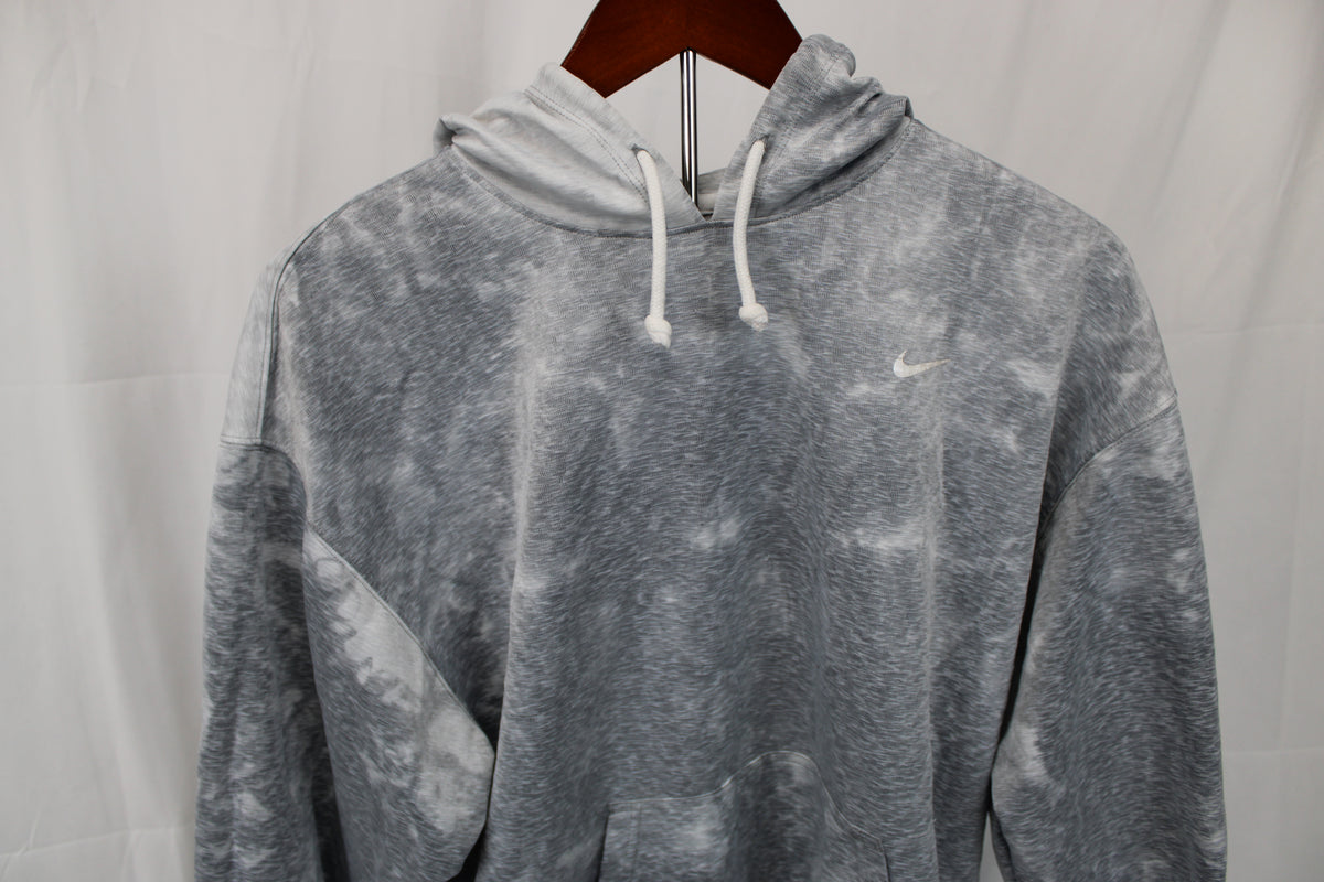 Nike Dri-fit Icon Clash tie die pullover hooded sweatshirt, gray, Women's M