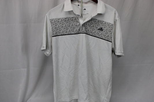 Adidas Climalite polyester golf polo, grey floral/white, Men's L