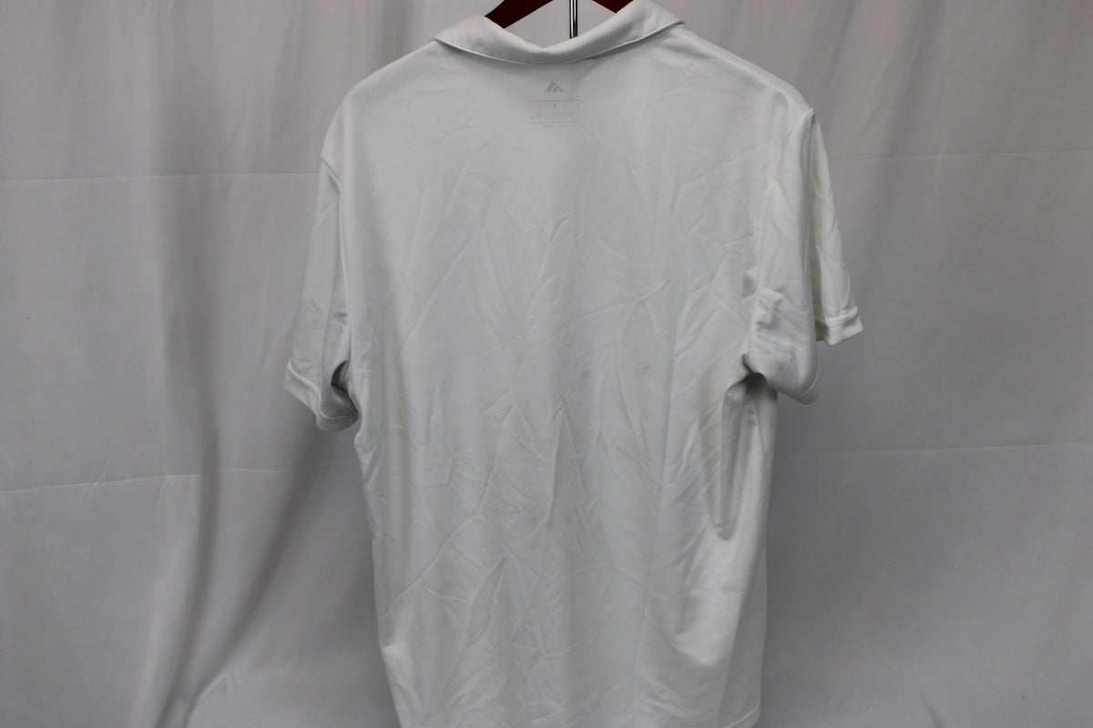 Adidas Climalite polyester golf polo, grey floral/white, Men's L