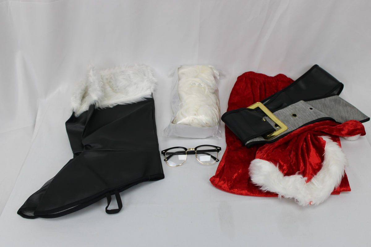 Velour Santa suit with all accessories, One size, beard and wig brand new
