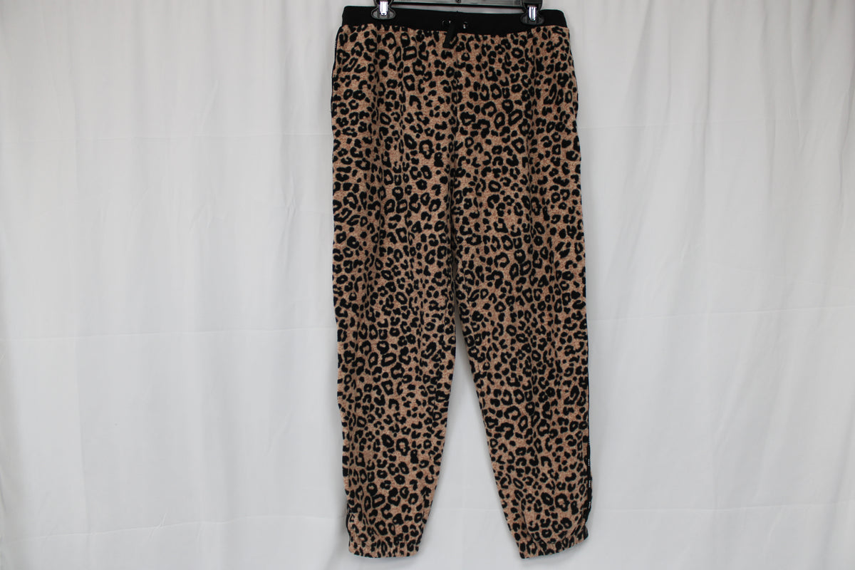 DKNY Fleece Leopard Pattern Pajama Pants, Size XL