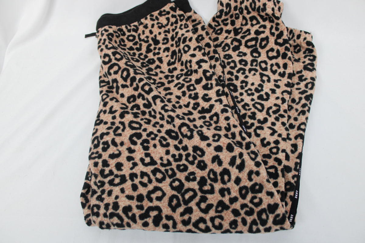 DKNY Fleece Leopard Pattern Pajama Pants, Size XL