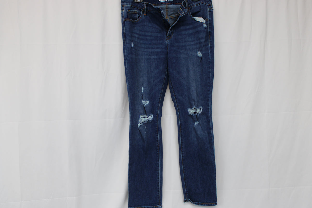 Old Navy Stretchy Distressed Power Slim Straight Denim Jeans, Size 12
