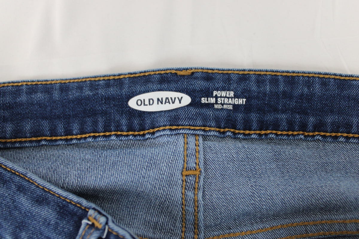 Old Navy Stretchy Distressed Power Slim Straight Denim Jeans, Size 12