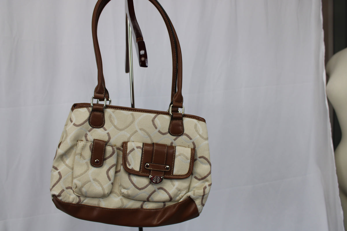 Cream and brown Handbag with circle designs