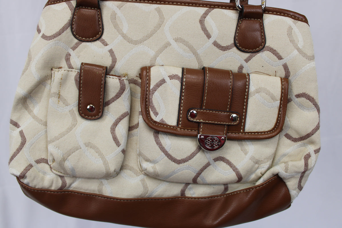 Cream and brown Handbag with circle designs