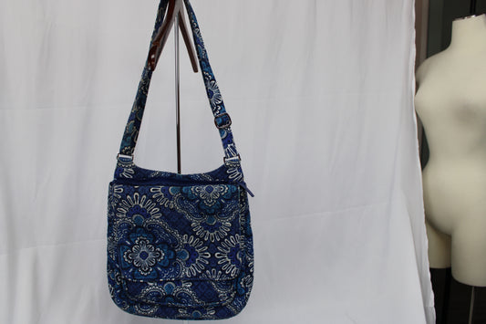 Blue Floral Paisley Quilted crossbody shoulder bag with adjustable strap