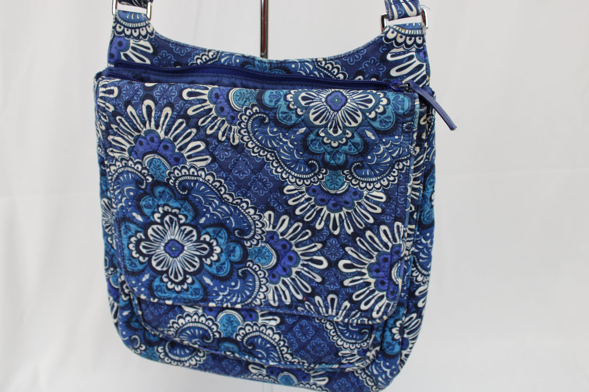Blue Floral Paisley Quilted crossbody shoulder bag with adjustable strap