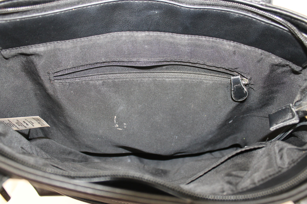 Black Faux Leather Tote Bag with Front Zipper Pocket