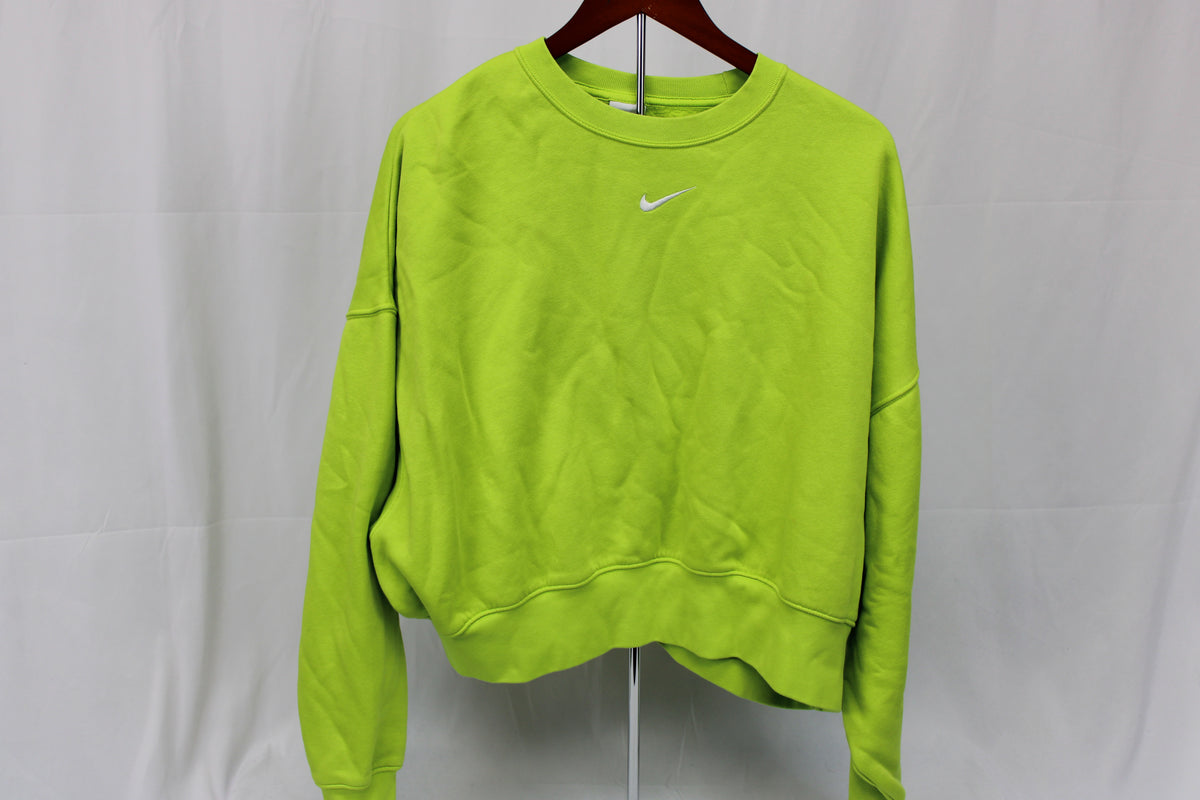 Nike, classic crew neck fleece lined cotton sweater, lime, Women's S