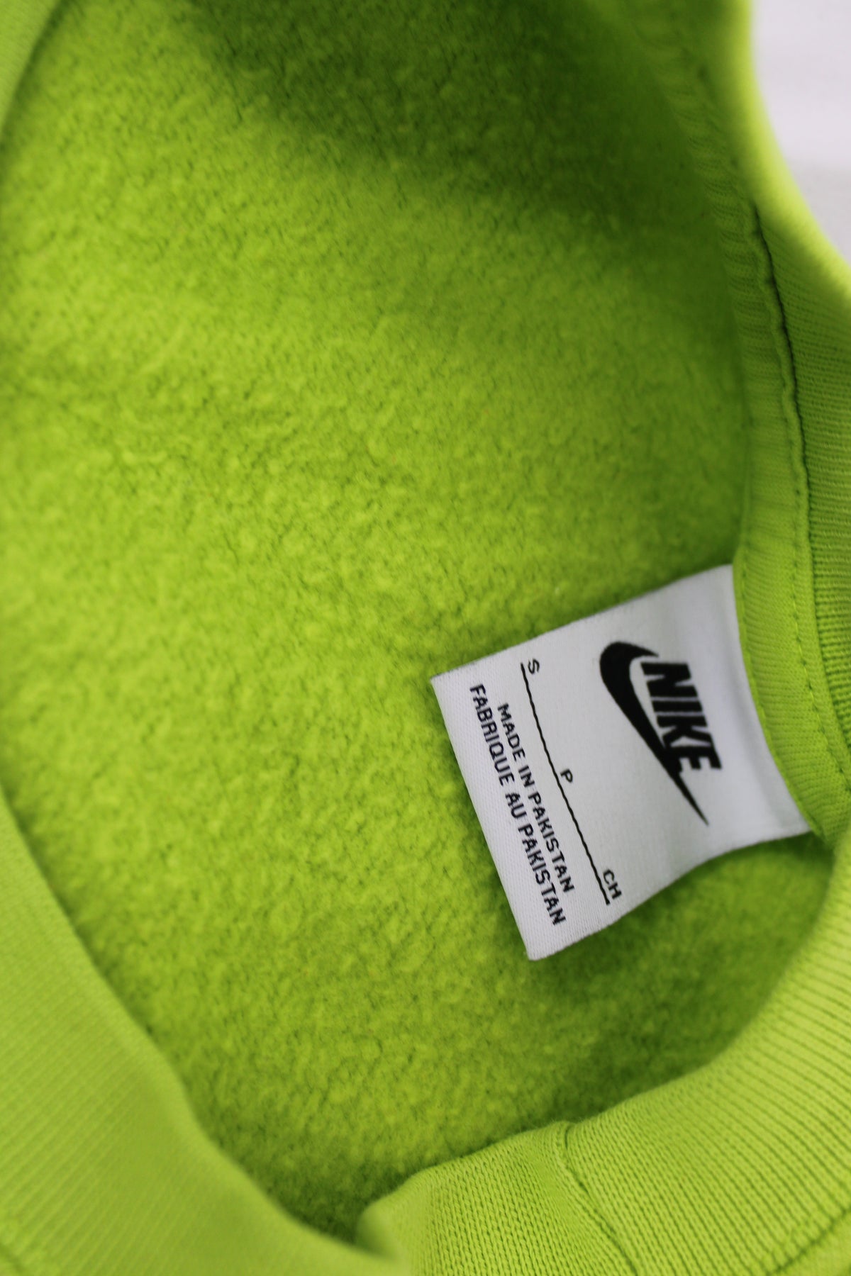 Nike, classic crew neck fleece lined cotton sweater, lime, Women's S