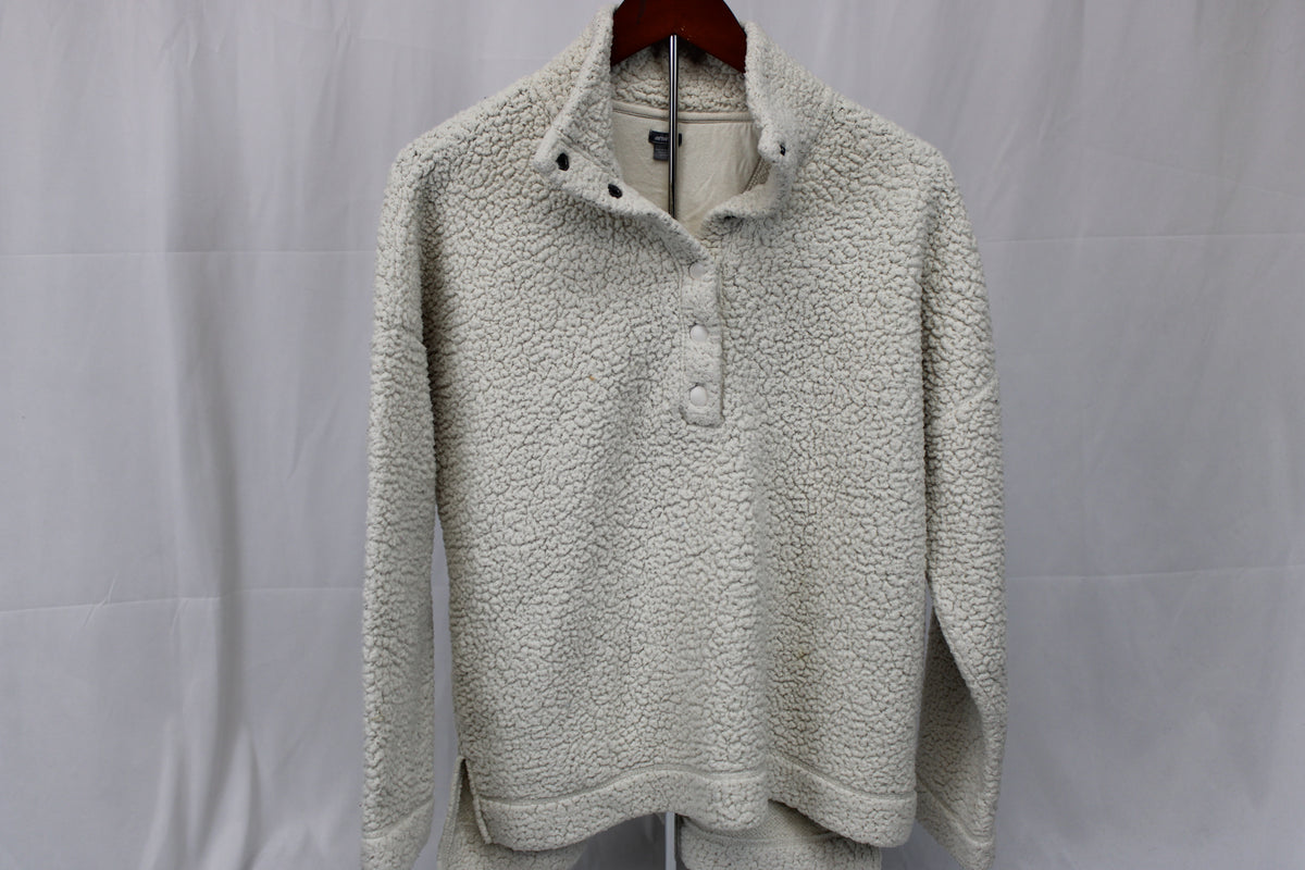 Aerie four button henley heavy fleece sweater, white, Women's S