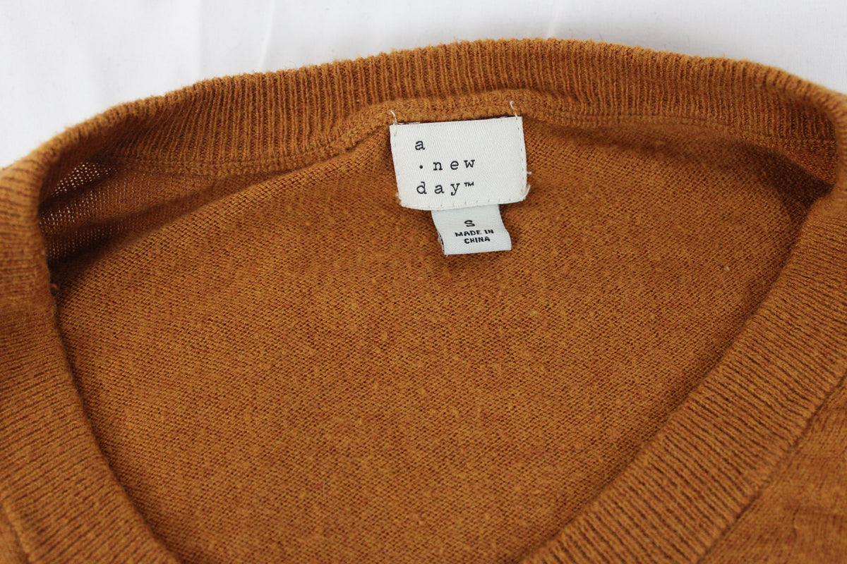 A New Day v-neck cotton sweater, rust, Women's S