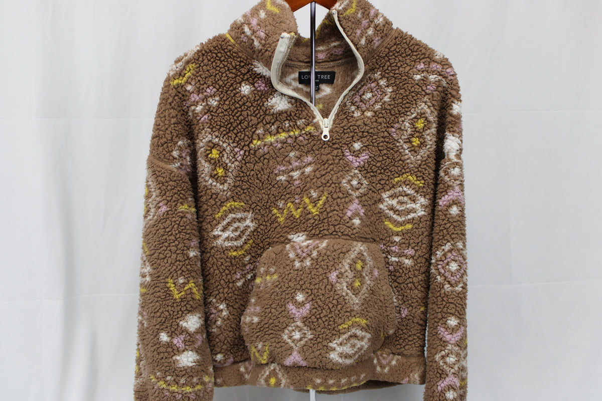 Love Tree tribal patterned fleece 1/4 zip sweater, Women's L