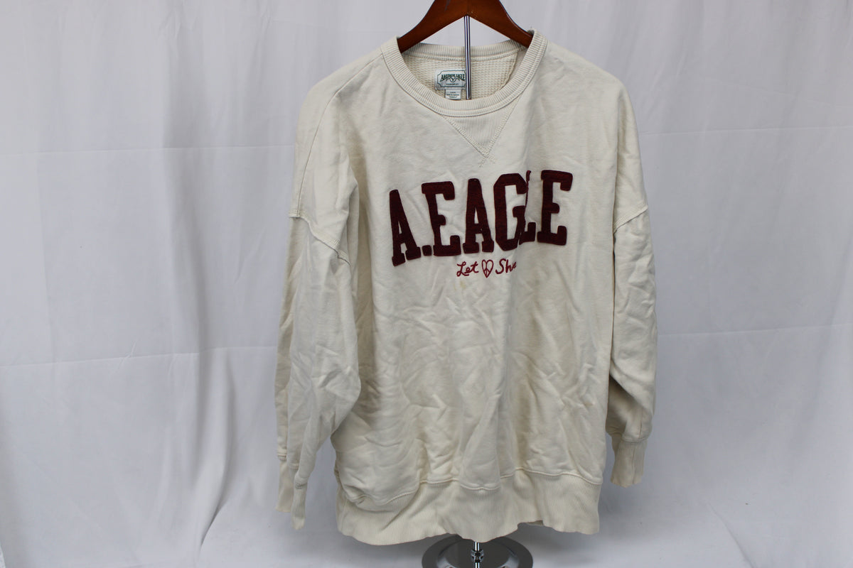 American Eagle classic crew neck logo sweater, creme, Men's L