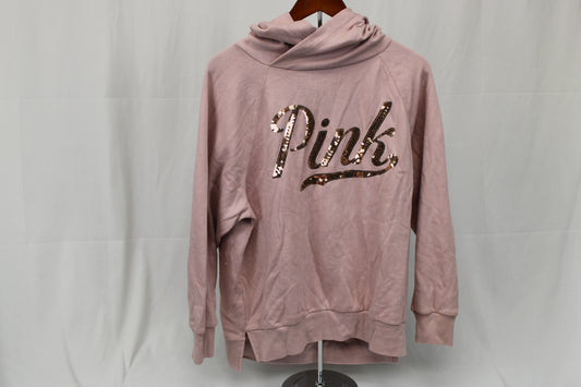 PINK fleece lined hooded bedazzled logo sweatshirt, Women's M