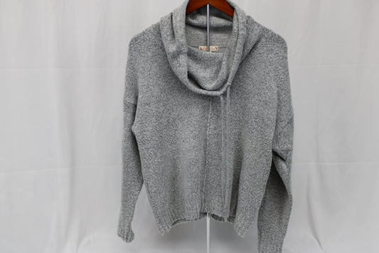 It's Our Time cowl collar drawstring sweater, grey, Women's L