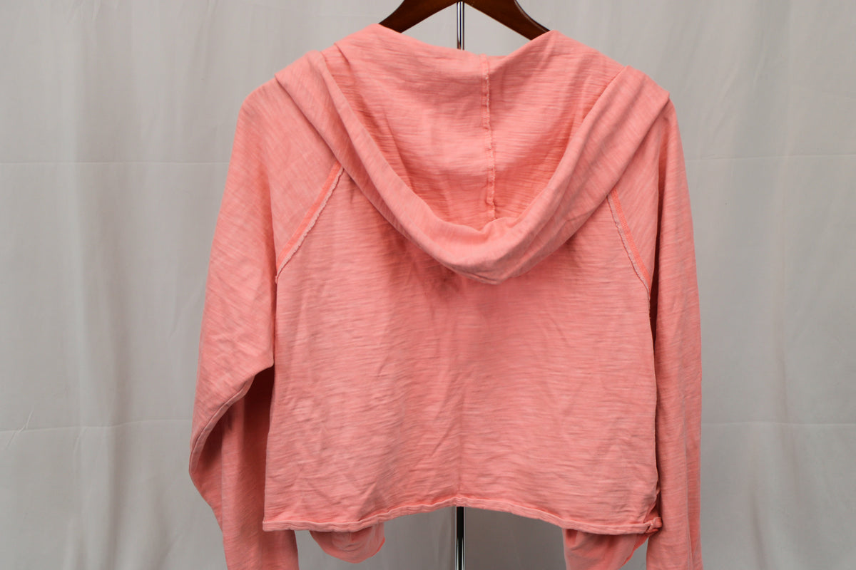 PINK full zip cotton hooded sweatshirt, coral, Women's M