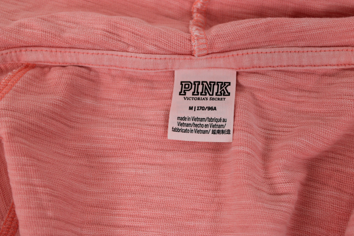 PINK full zip cotton hooded sweatshirt, coral, Women's M