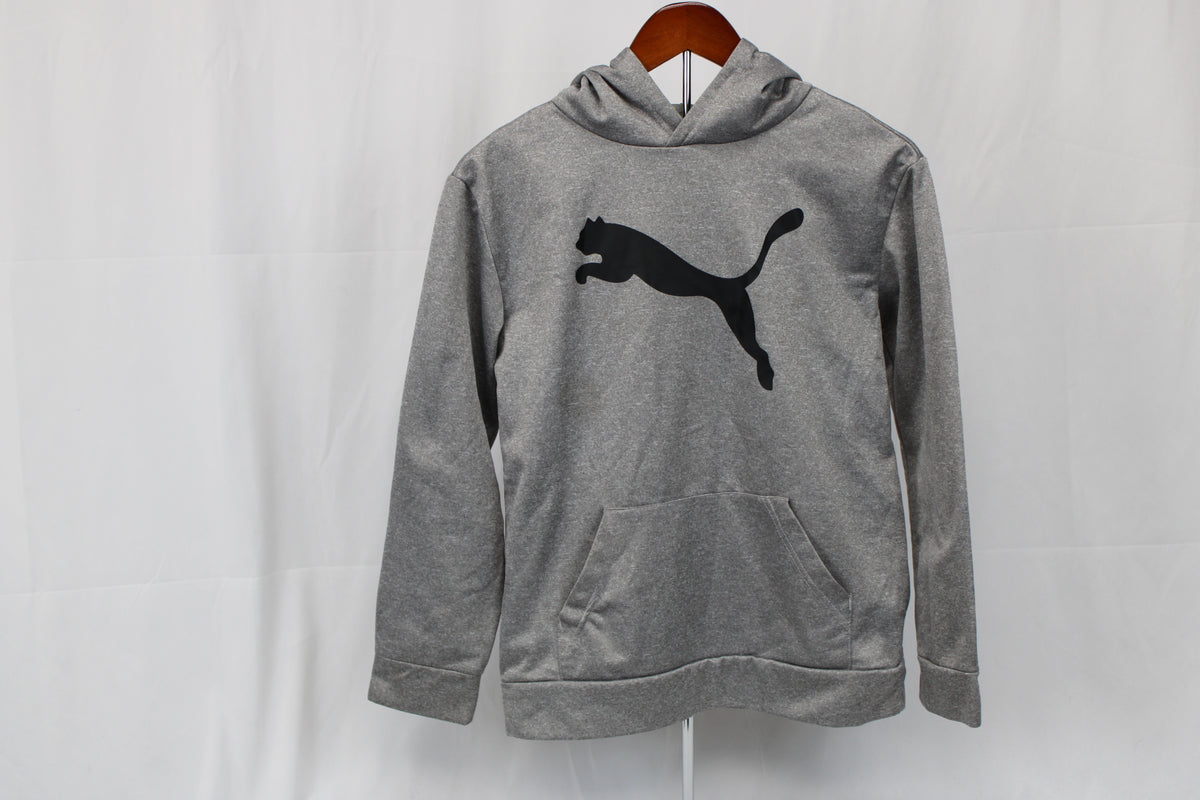 Puma Gray Hoodie with Black Logo, Size Large (14-16)