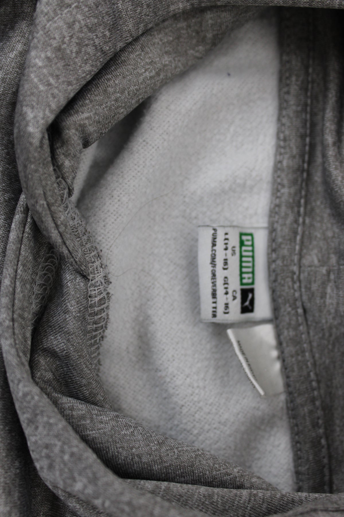 Puma Gray Hoodie with Black Logo, Size Large (14-16)