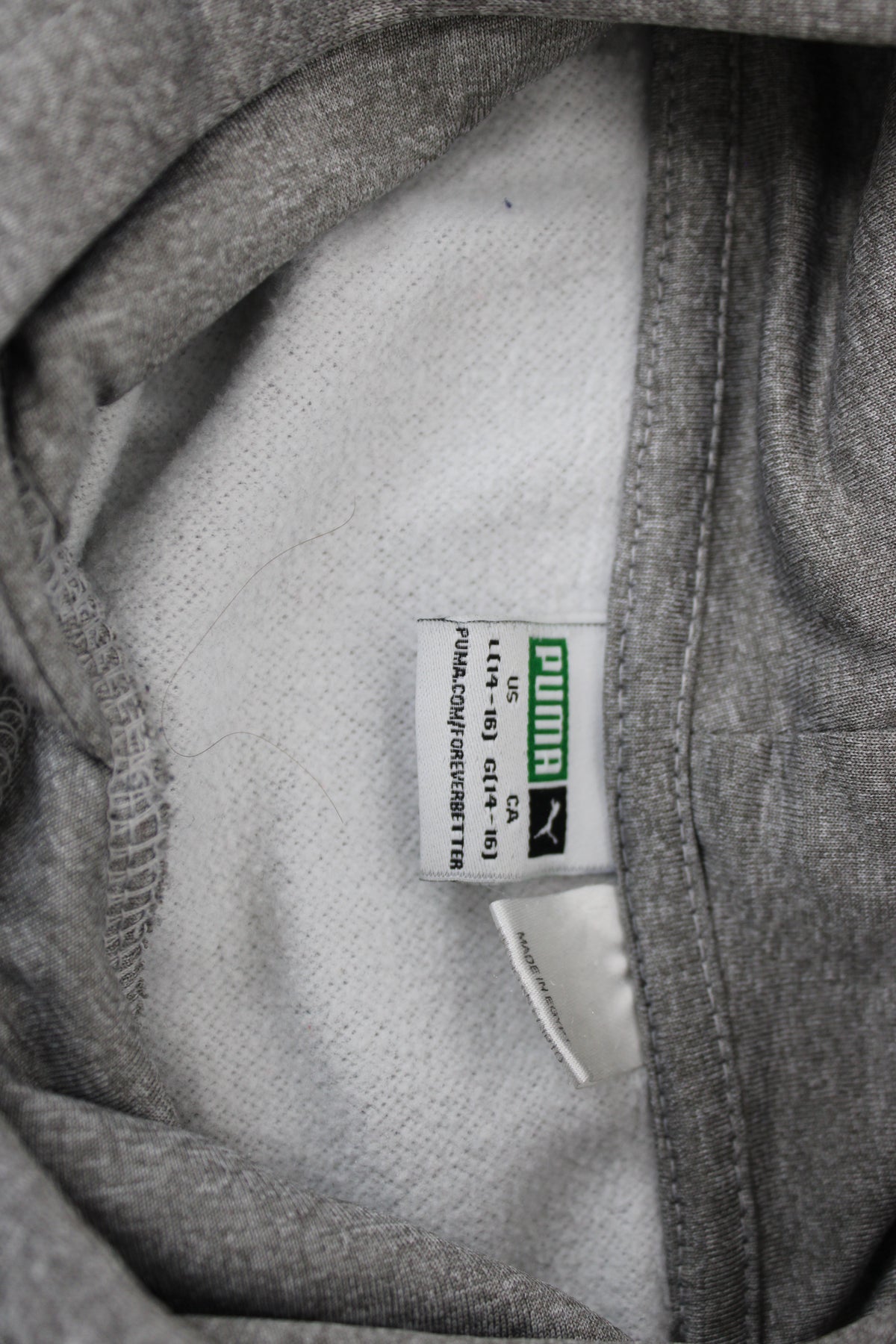 Puma Gray Hoodie with Black Logo, Size Large (14-16)