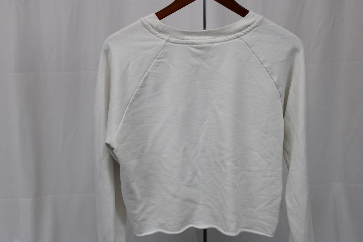 Pink Branded White Cropped Sweatshirt Leopard Print Writing, Size S